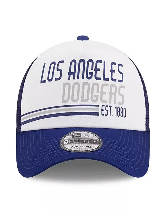 Мужская белая кепка Royal Los Angeles Dodgers Stacked A-Frame Trucker 9FORTY Adjustable New Era — изображение 3 из 4