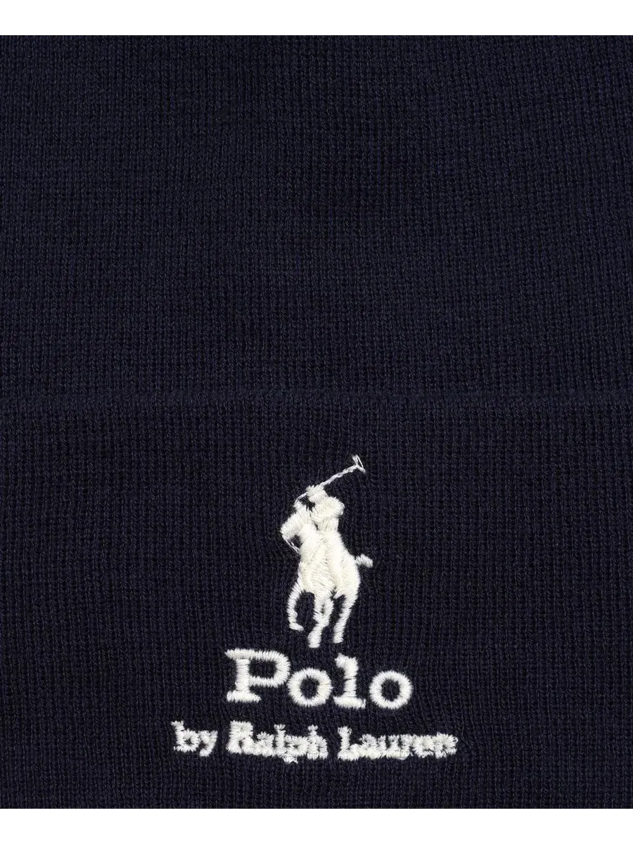 Шапка-бини с вышивкой Silhouette Polo Ralph Lauren — изображение 3 из 3, темно-синий