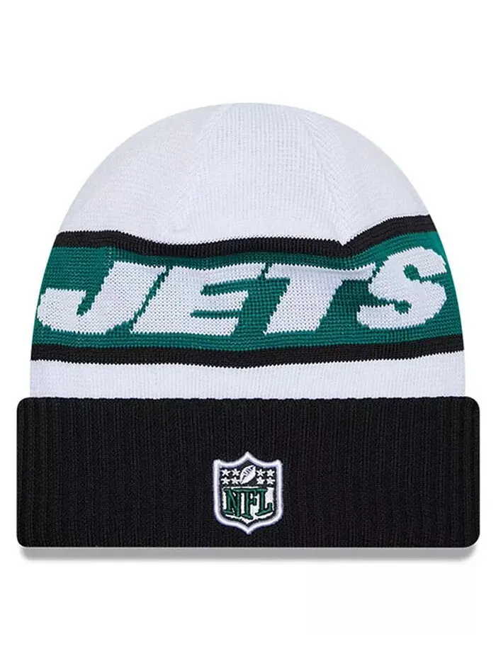 Мужская белая, черная вязаная шапка New York Jets 2023 Sideline Tech с манжетами New Era — изображение 2 из 2