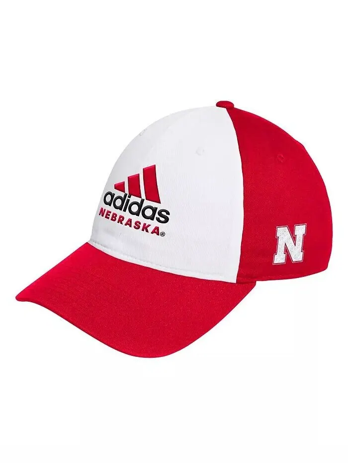 Мужская белая/алая регулируемая шляпа Nebraska Huskers с напуском Adidas — изображение 1 из 2, белый