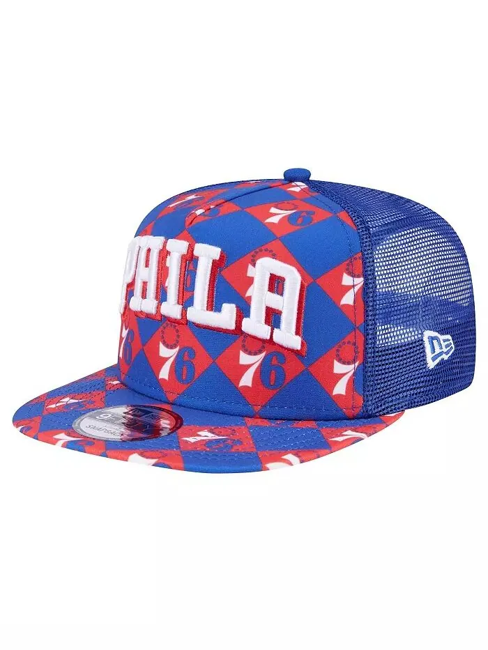 Мужская бейсболка с застежкой-молнией ROYAL PHILADELPHIA 76ERS Seeing Diamonds A-Frame Trucker