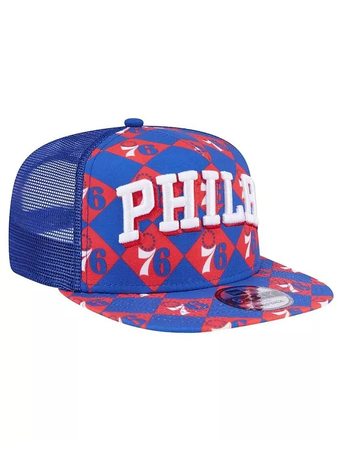 Мужская бейсболка с застежкой-молнией ROYAL PHILADELPHIA 76ERS Seeing Diamonds A-Frame Trucker — изображение 2 из 4