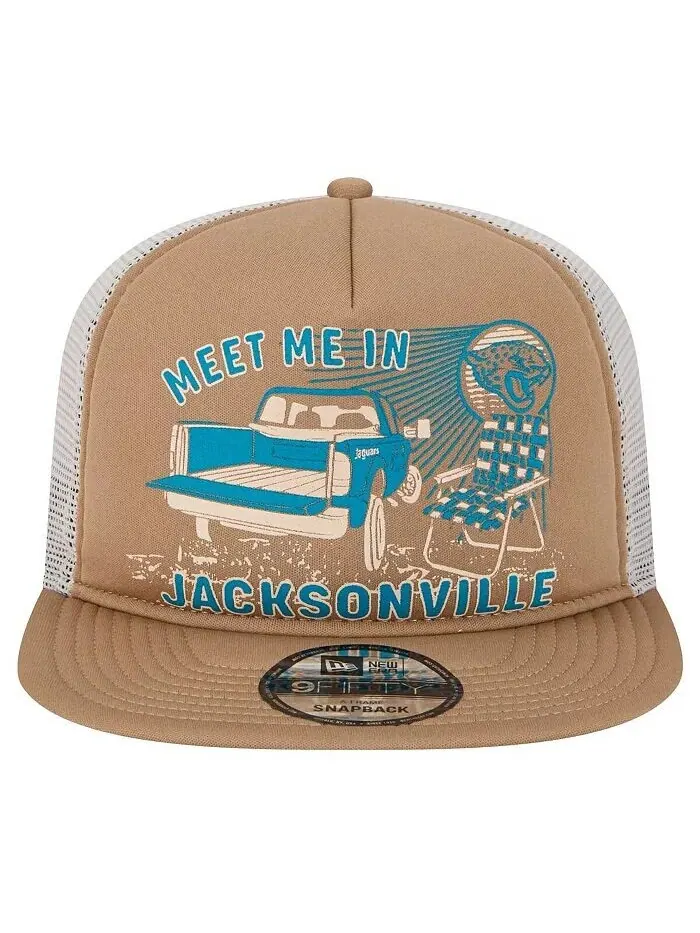 Мужская светло-коричневая кепка Jacksonville Jaguar Meet Me 9FIFTY Snapback New Era — изображение 3 из 4, бежевый