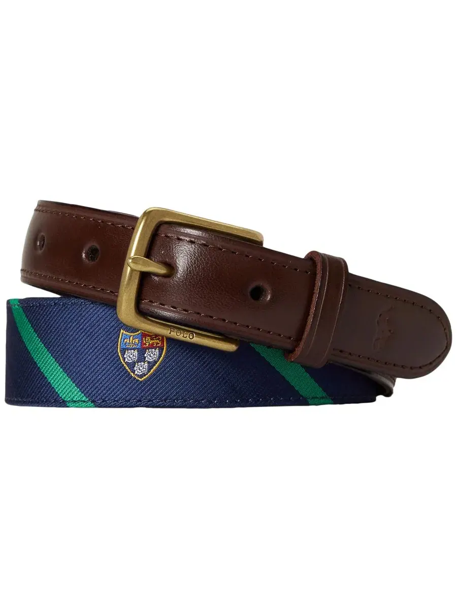 Мужской ремень из шелкового жаккарда с кожаной отделкой Polo Ralph Lauren