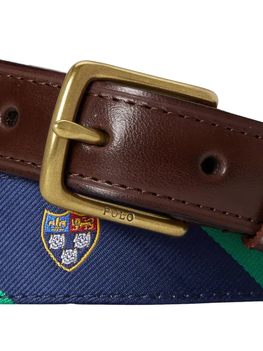 Мужской ремень из шелкового жаккарда с кожаной отделкой Polo Ralph Lauren — изображение 2 из 3, синий