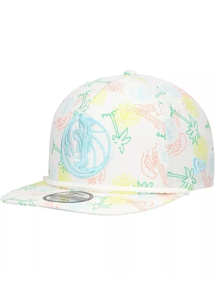 Мужская белая регулируемая кепка гольфиста Dallas Mavericks Palm Trees and Waves New Era