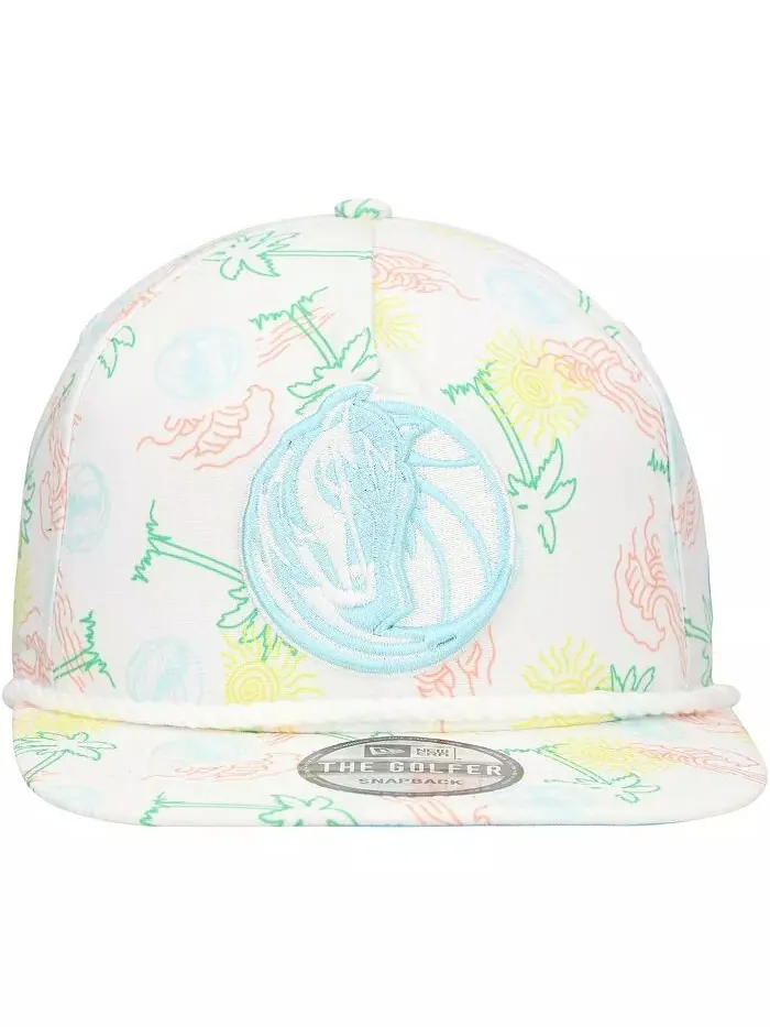 Мужская белая регулируемая кепка гольфиста Dallas Mavericks Palm Trees and Waves New Era — изображение 3 из 4
