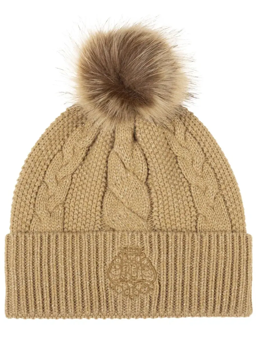 Шапка-бини с кабельным узором и вышивкой Metallic Direct Embroidery Cable Pom Beanie Lauren Ralph
