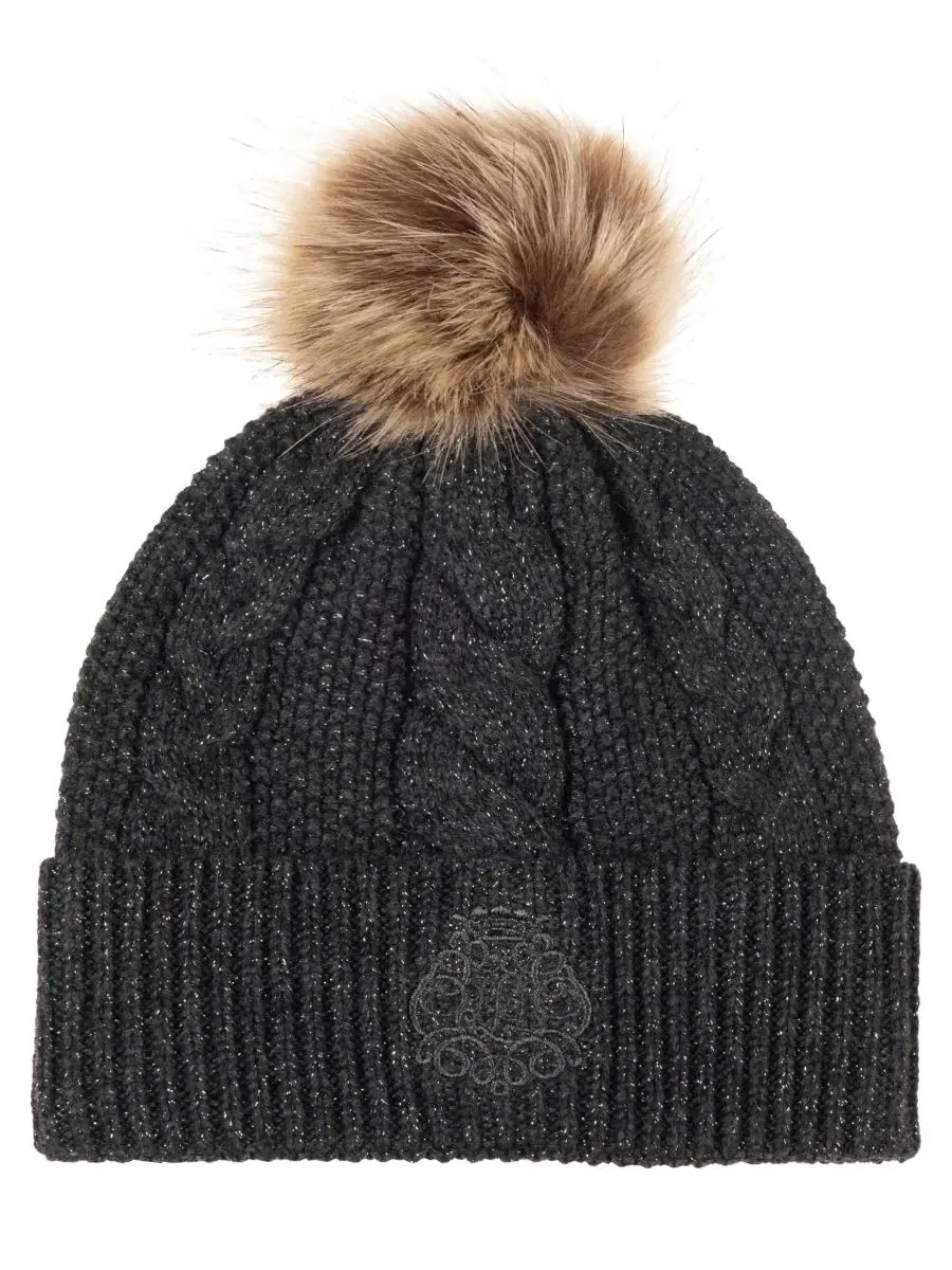 Шапка-бини с косичкой и вышивкой, модель Metallic Direct Embroidery Cable Pom Beanie Lauren Ralph