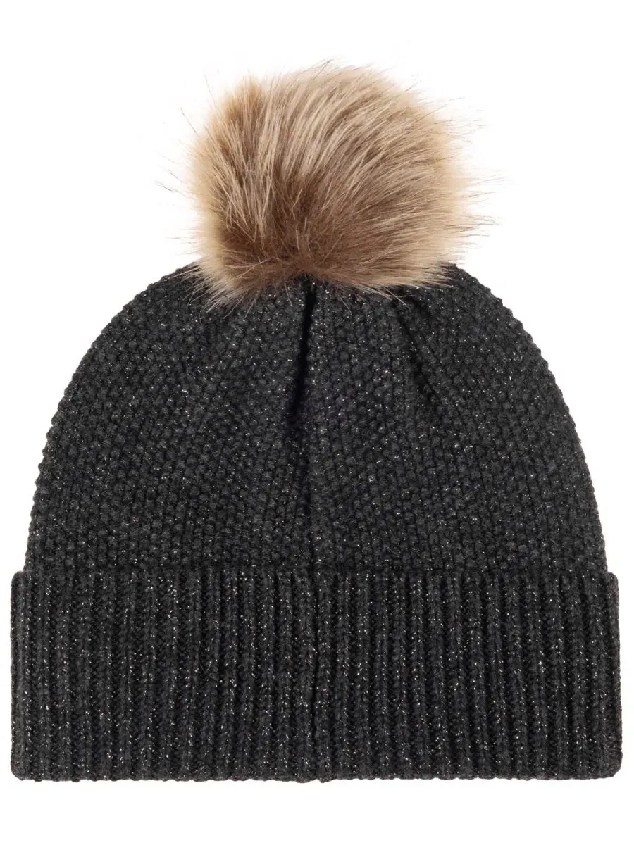 Шапка-бини с косичкой и вышивкой, модель Metallic Direct Embroidery Cable Pom Beanie Lauren Ralph — изображение 2 из 4