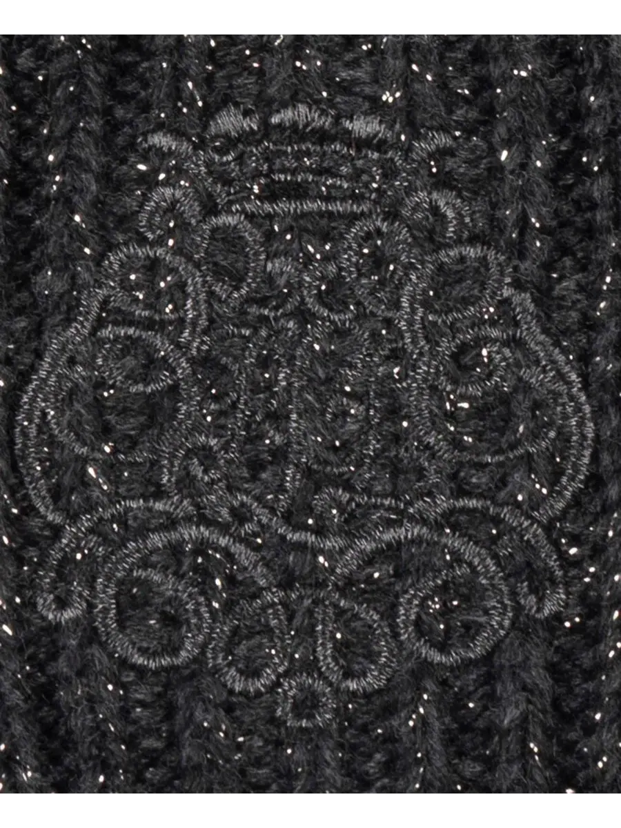 Шапка-бини с косичкой и вышивкой, модель Metallic Direct Embroidery Cable Pom Beanie Lauren Ralph — изображение 4 из 4