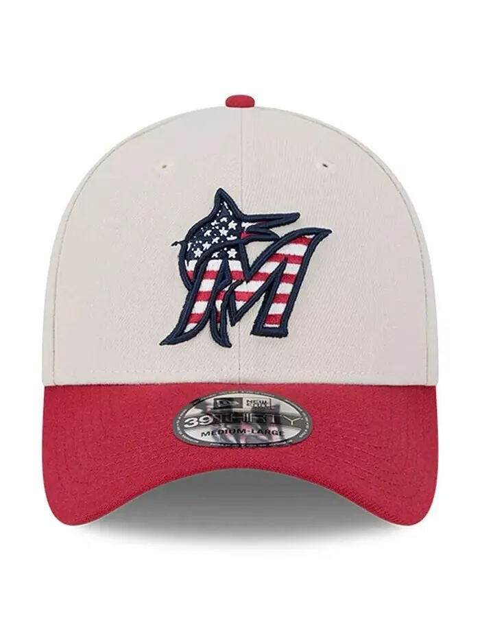 Мужская красная гибкая кепка Miami Marlins 2024 Четвертое июля 39THIRTY New Era — изображение 3 из 4, хаки