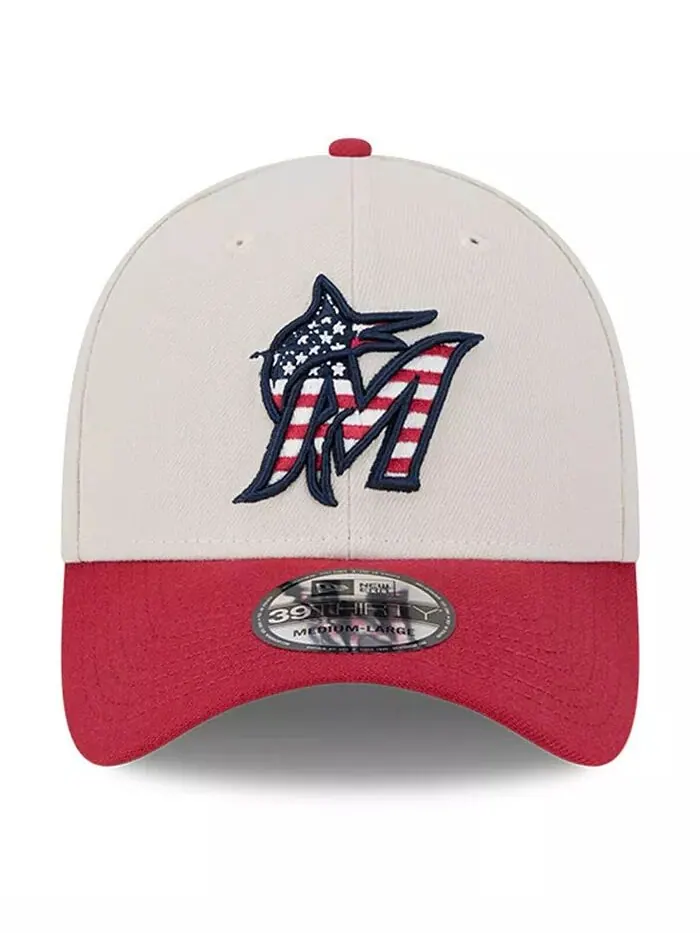 Мужская красная кепка Miami Marlins 2024 Fourth of July 39THIRTY Flex New Era — изображение 3 из 4