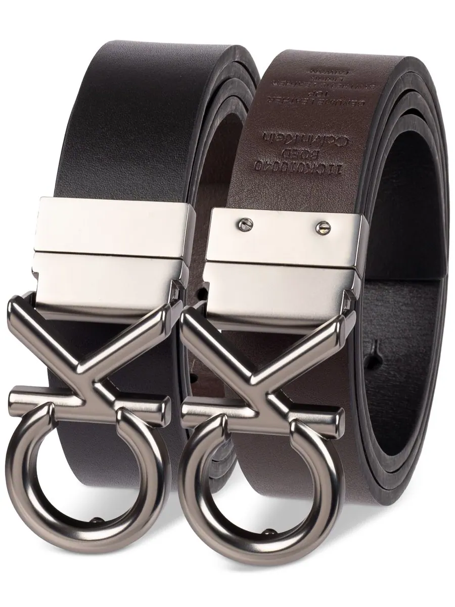 Мужской двусторонний кожаный ремень с монограммой и пряжкой Calvin Klein — изображение 5 из 5, черный/коричневый