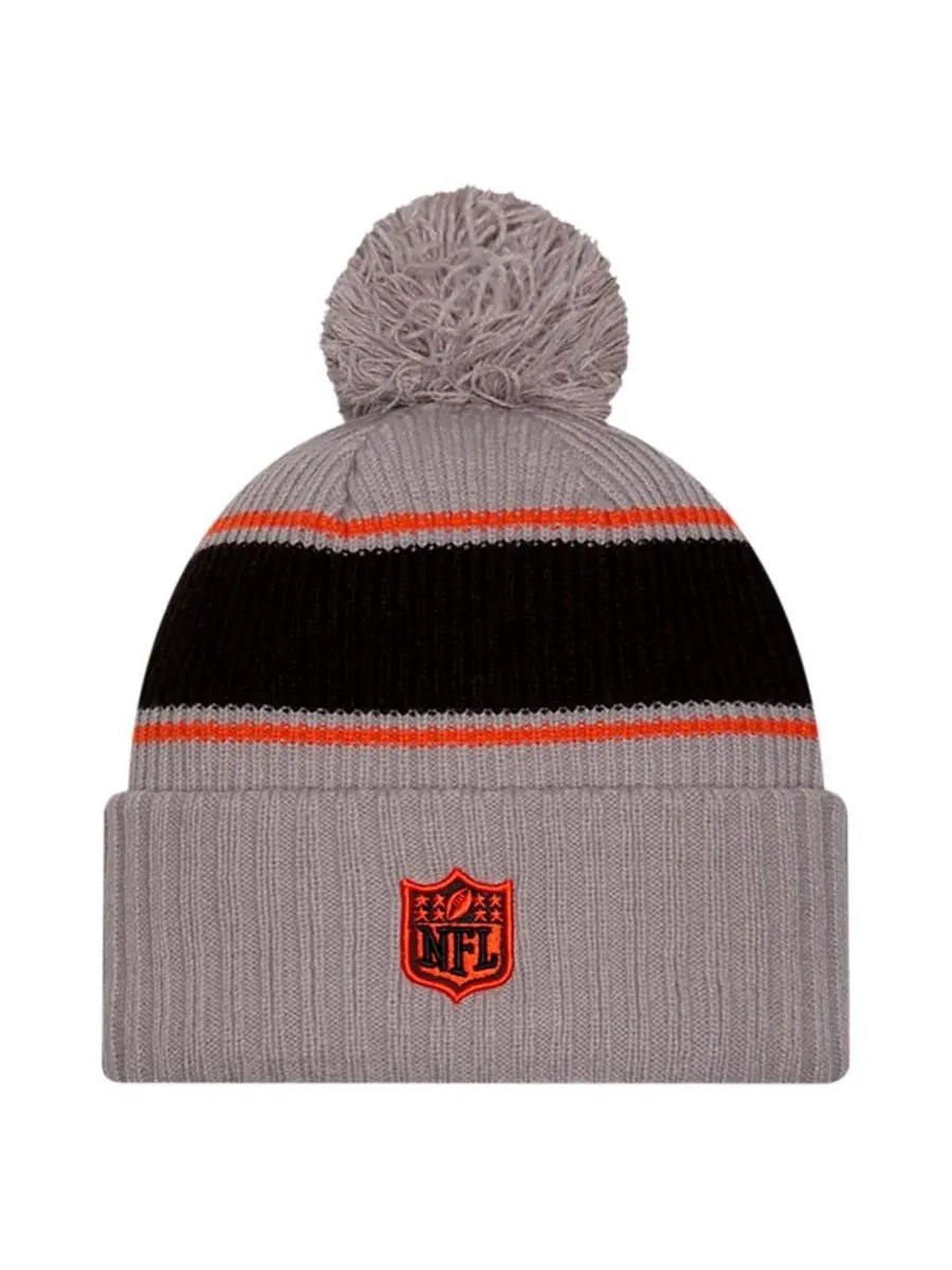 New Era Мужская серая вязаная шапка Cincinnati Bengals 2024 Sideline Sport с отворотом и помпоном — изображение 2 из 2, серый