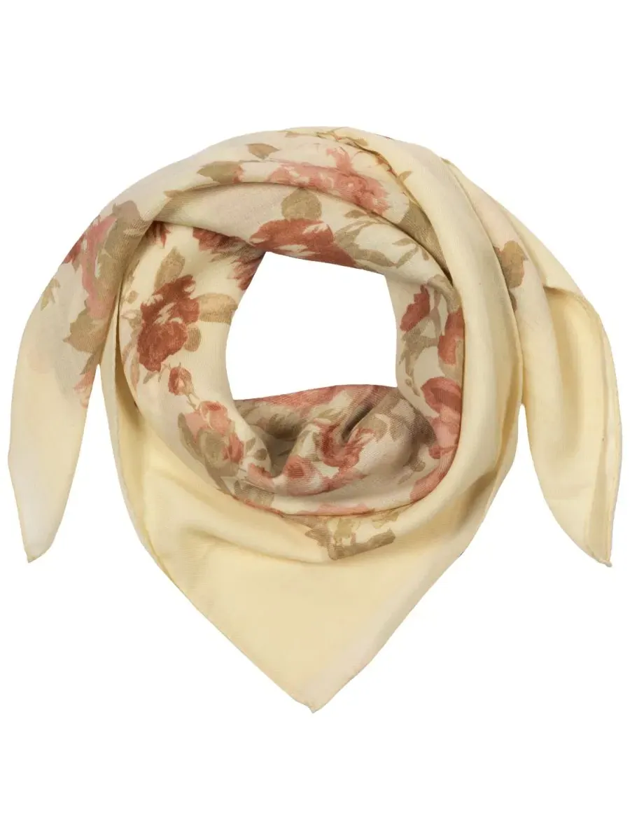 Шелковый платок с цветочным принтом, Floral Bouquet Square Scarf Lauren Ralph Lauren — изображение 2 из 4, кремовый