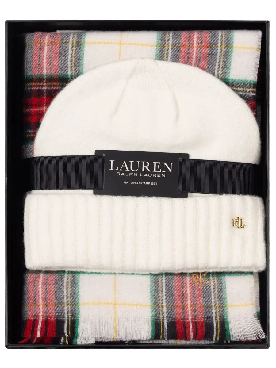 Комплект из вязаной шапки и шарфа с монограммой Lauren Ralph Lauren — изображение 1 из 4, кремовый