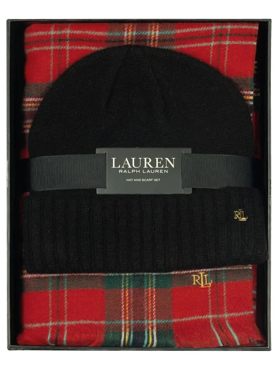 Комплект из шарфа и вязаной шапки Woven Scarf and Knit Beanie Set Lauren Ralph Lauren