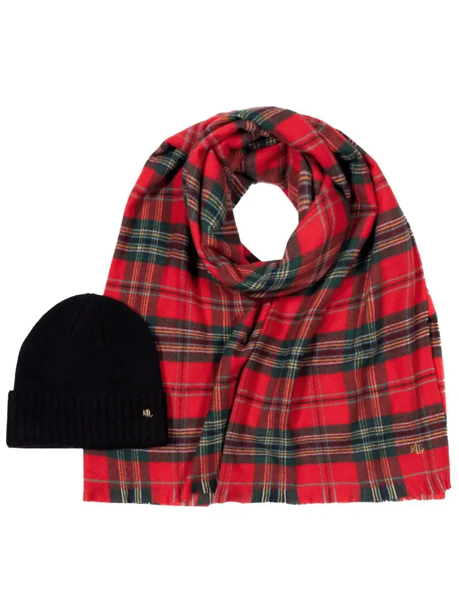 Комплект из шарфа и вязаной шапки Woven Scarf and Knit Beanie Set Lauren Ralph Lauren — изображение 2 из 4, красный