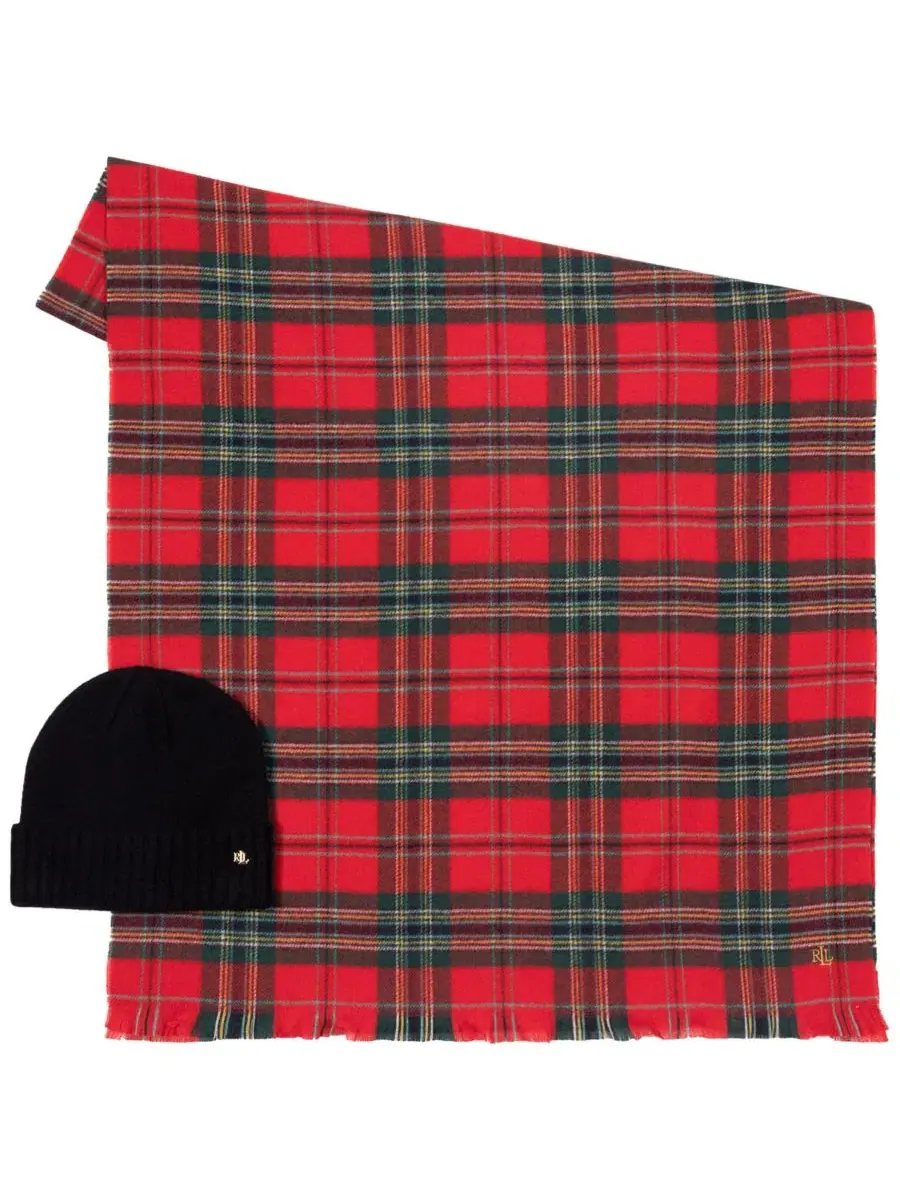Комплект из шарфа и вязаной шапки Woven Scarf and Knit Beanie Set Lauren Ralph Lauren — изображение 3 из 4, красный