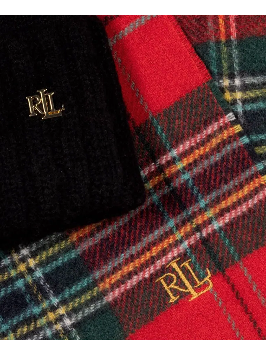 Комплект из шарфа и вязаной шапки Woven Scarf and Knit Beanie Set Lauren Ralph Lauren — изображение 4 из 4, красный