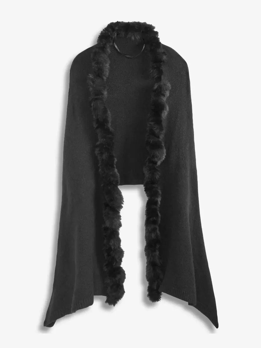 Женский вязаный шарф-накидка с искусственным мехом, модель Twisted Faux-Fur-Trim Wrap I.N.C