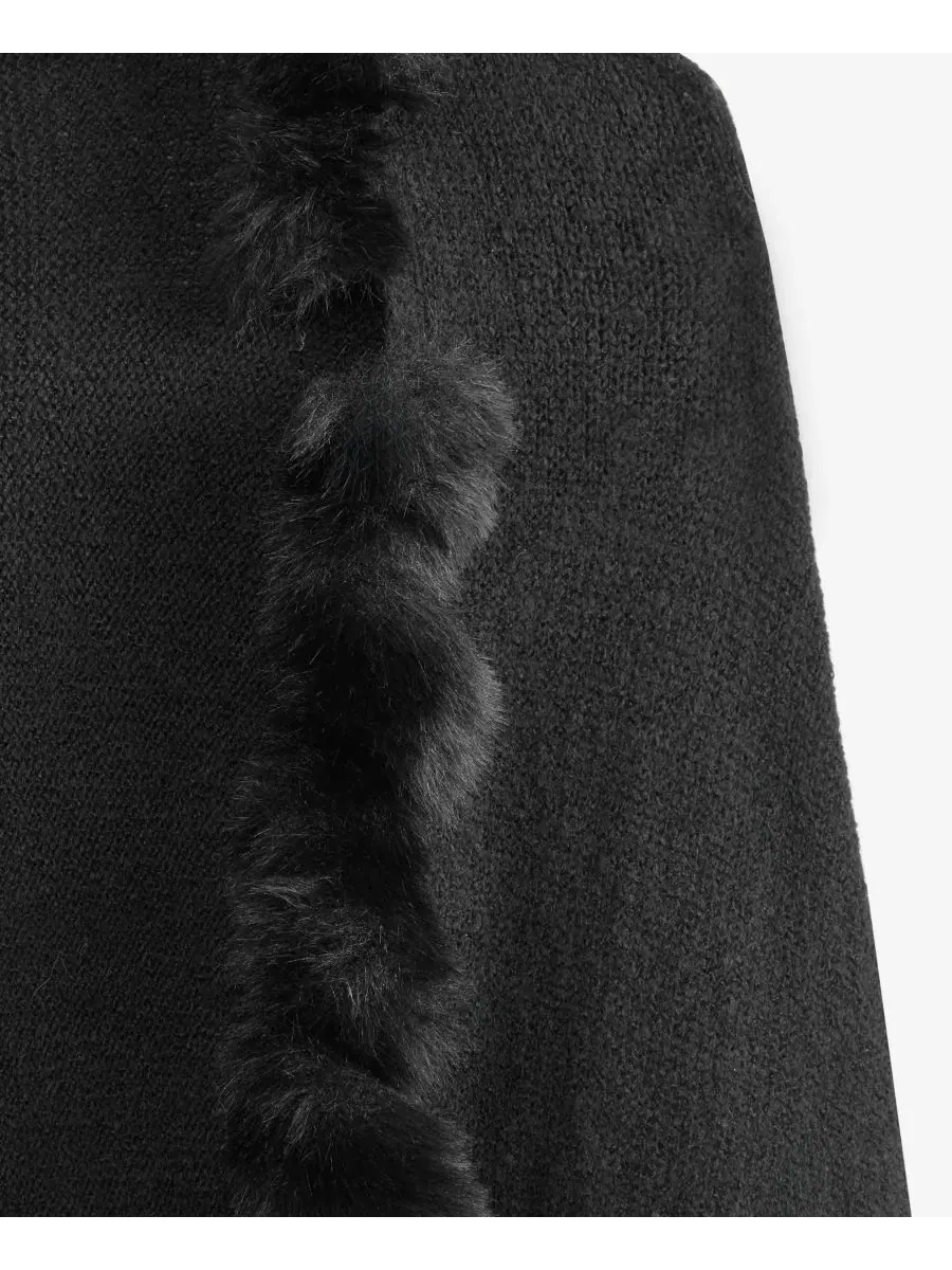 Женский вязаный шарф-накидка с искусственным мехом, модель Twisted Faux-Fur-Trim Wrap I.N.C — изображение 2 из 4, черный