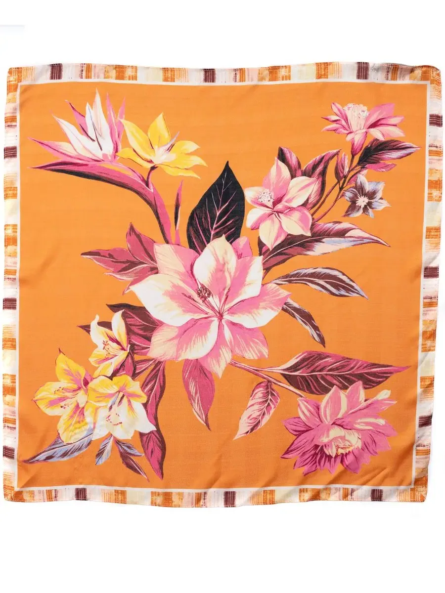 Шелковый платок с принтом Jungle Floral Square Scarf Vince Camuto — изображение 1 из 4, оранжевый мульти