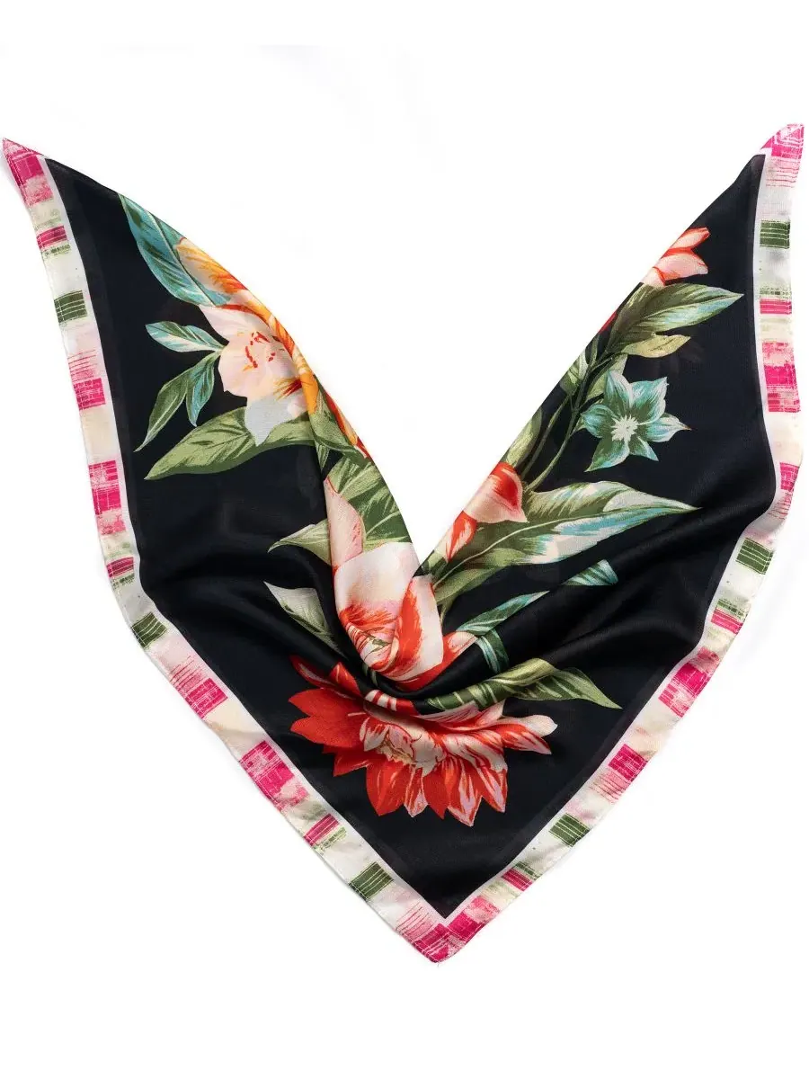 Шелковый платок с принтом Jungle Floral Square Vince Camuto — изображение 2 из 4, черный мульти
