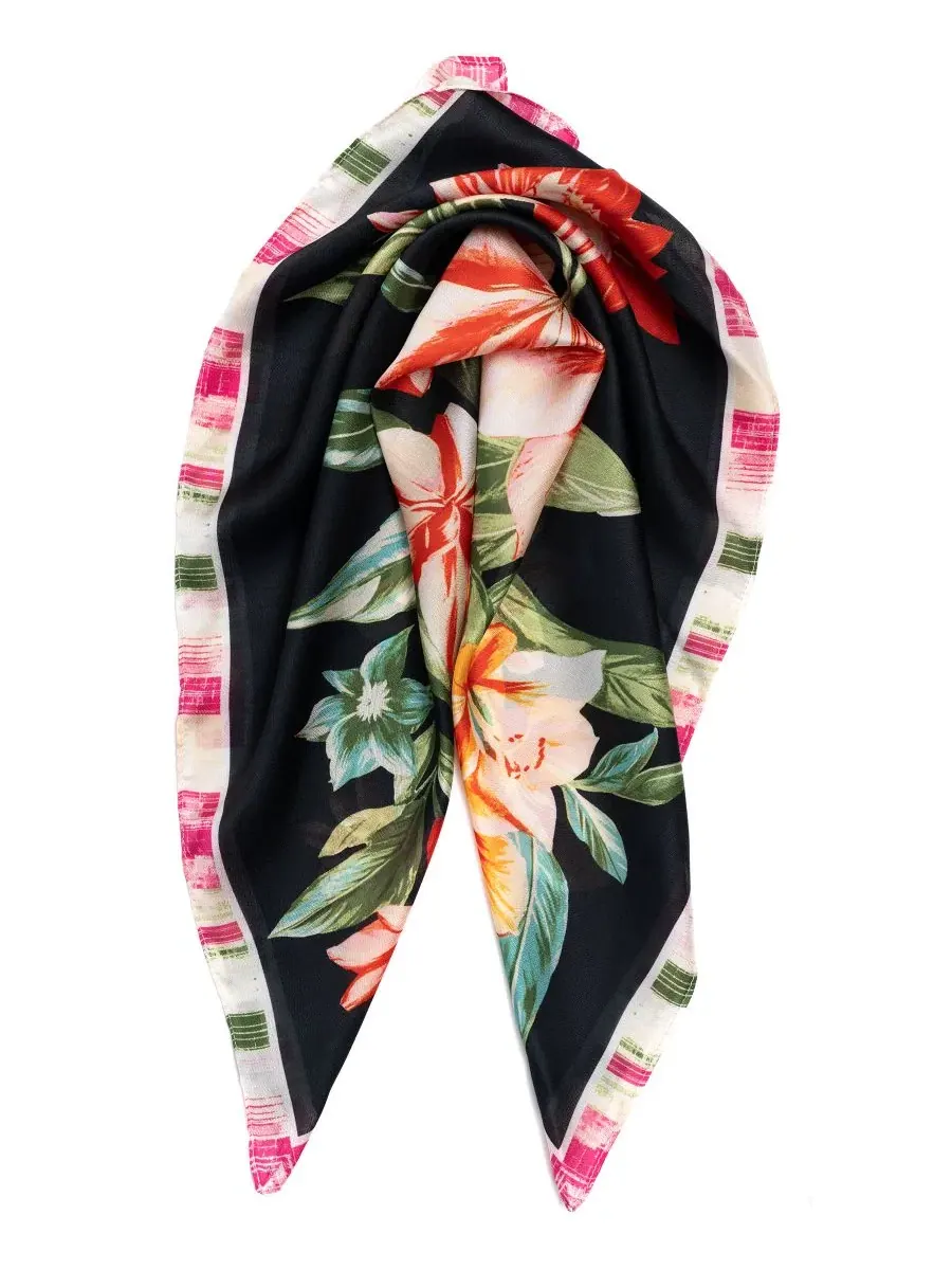 Шелковый платок с принтом Jungle Floral Square Vince Camuto — изображение 3 из 4, черный мульти