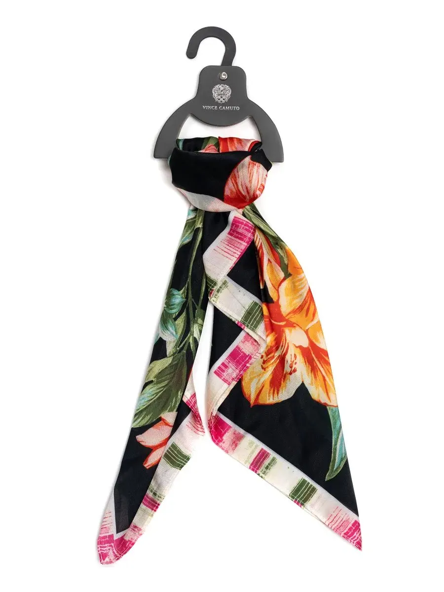 Шелковый платок с принтом Jungle Floral Square Vince Camuto — изображение 4 из 4, черный мульти