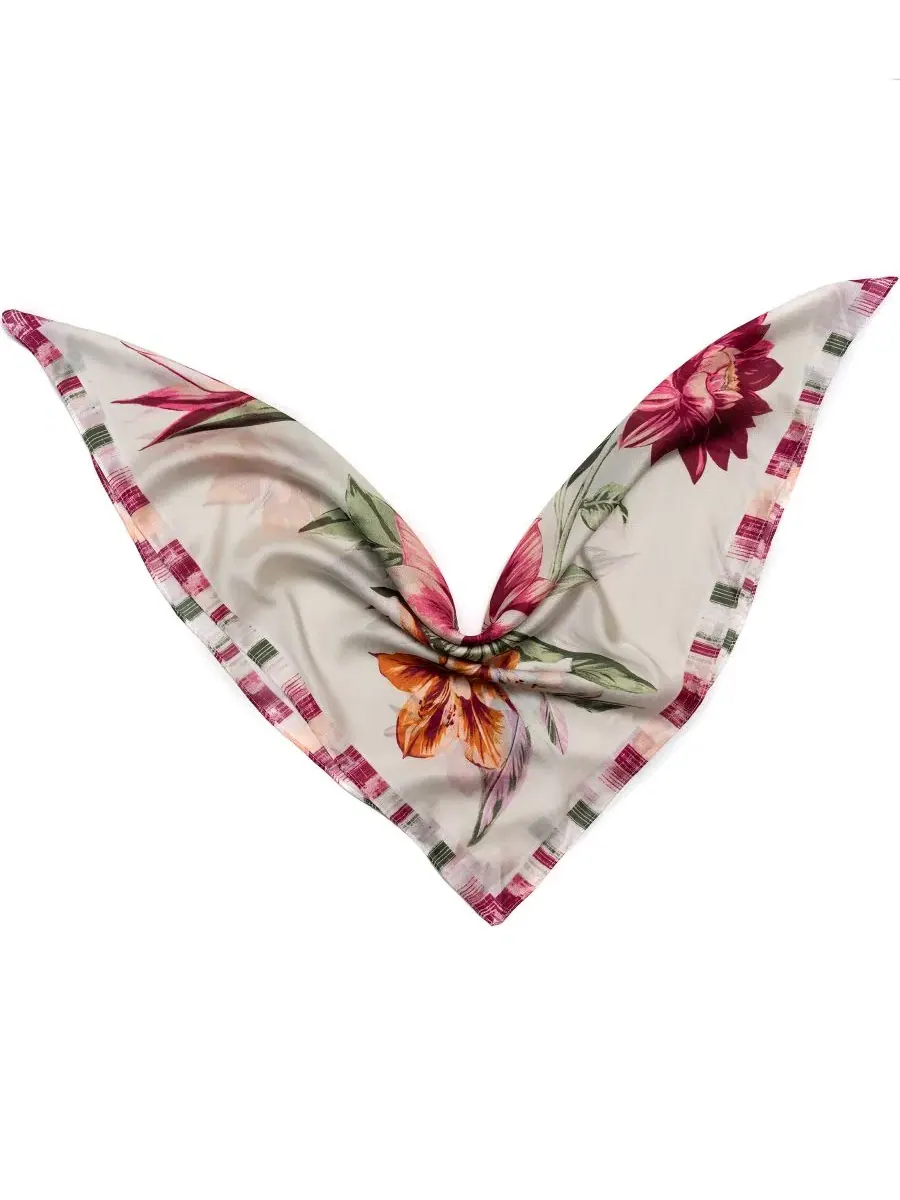 Шелковый платок с принтом Jungle Floral Square Scarf Vince Camuto — изображение 2 из 4, слоновая кость мульти
