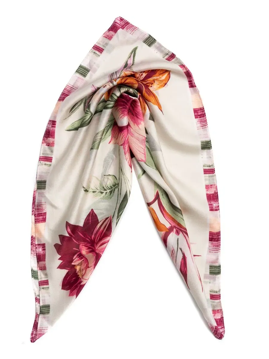 Шелковый платок с принтом Jungle Floral Square Scarf Vince Camuto — изображение 3 из 4, слоновая кость мульти