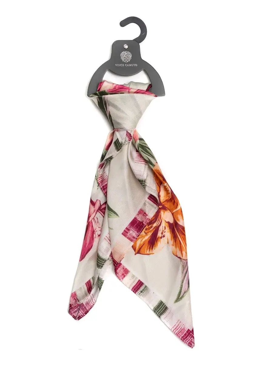 Шелковый платок с принтом Jungle Floral Square Scarf Vince Camuto — изображение 4 из 4, слоновая кость мульти