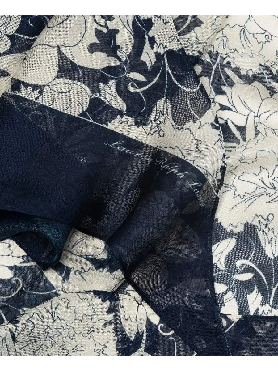 Продолговатый шарф с цветочным узором, обработанный косой бейкой Lauren Ralph Lauren — изображение 3 из 3, темно-синий
