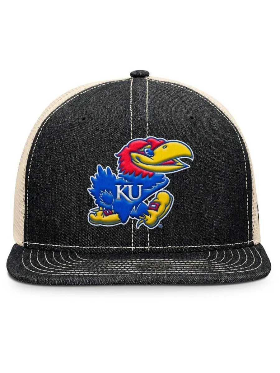 Fanatics Мужская кепка-тракер Kansas Jayhawks Legend Trucker Snapback, черная/натуральная — изображение 3 из 4