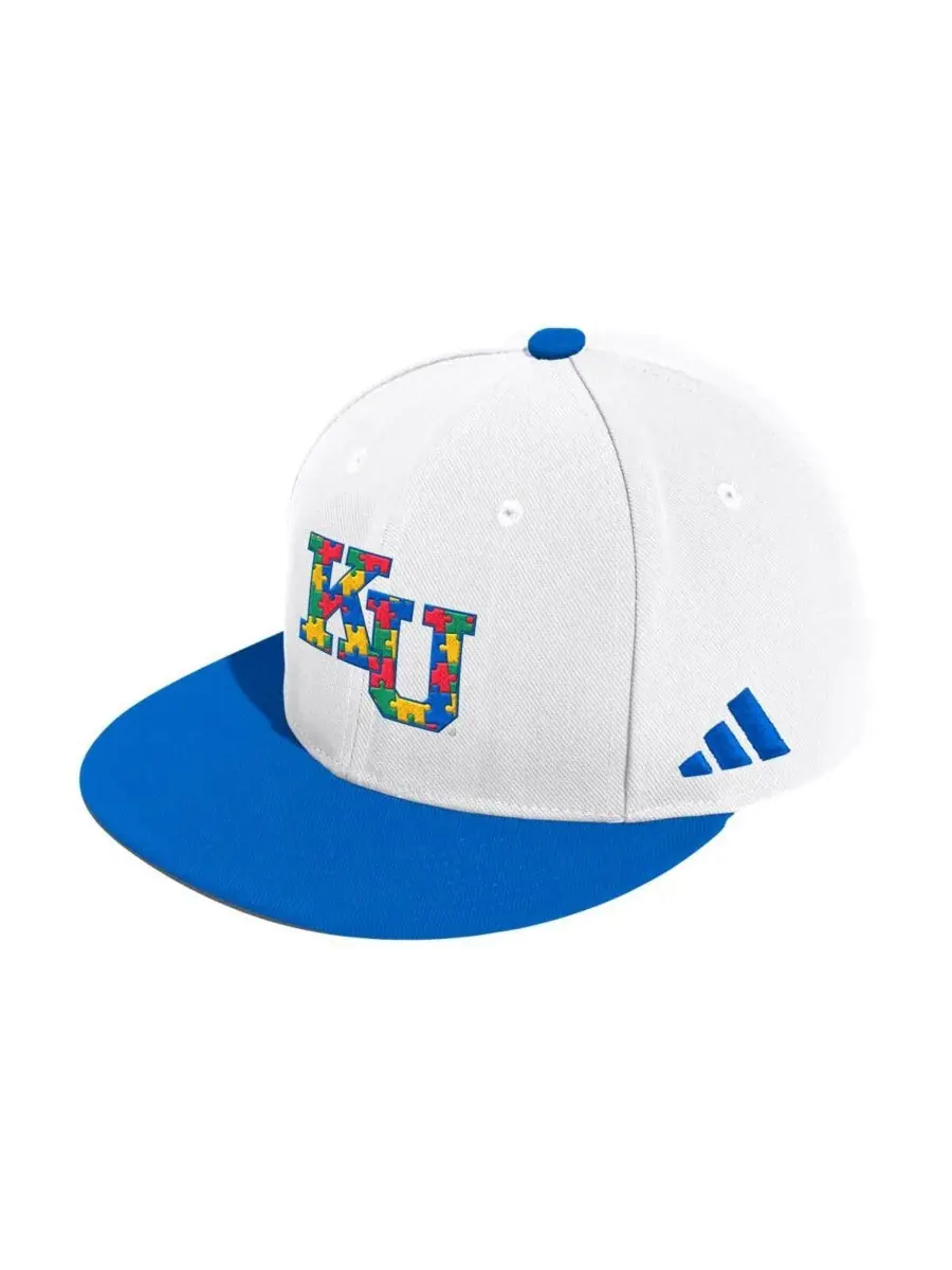 Adidas Мужская белая бейсболка Kansas Jayhawks с облегающим верхом