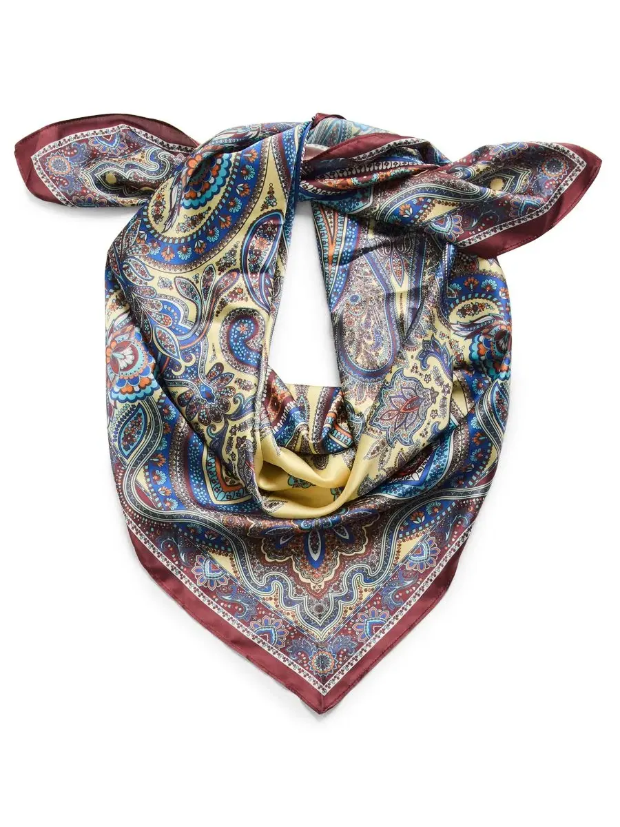 Шарф с принтом пейсли Vintage-Inspired Paisley Printed Square Scarf Steve Madden — изображение 2 из 4, синий мульти