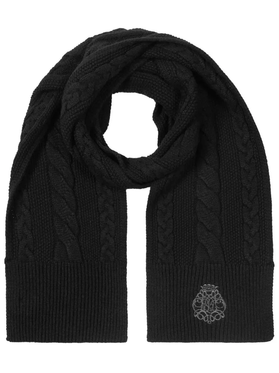 Шарф с кабельным узором и вышивкой Direct Embroidery Cable Scarf Lauren Ralph Lauren — изображение 1 из 4, черный