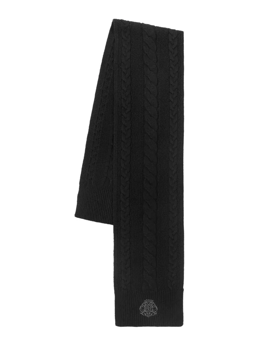 Шарф с кабельным узором и вышивкой Direct Embroidery Cable Scarf Lauren Ralph Lauren — изображение 2 из 4, черный