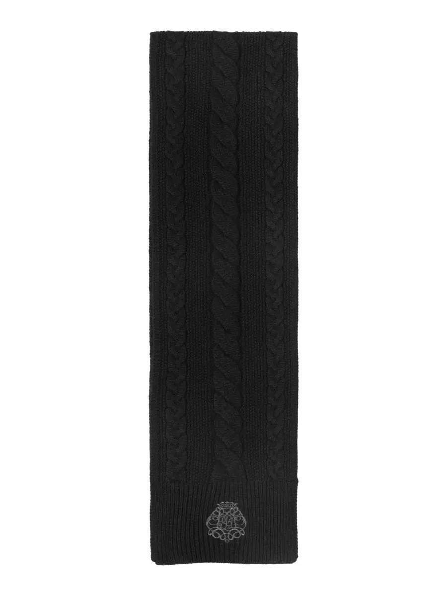 Шарф с кабельным узором и вышивкой Direct Embroidery Cable Scarf Lauren Ralph Lauren — изображение 3 из 4, черный