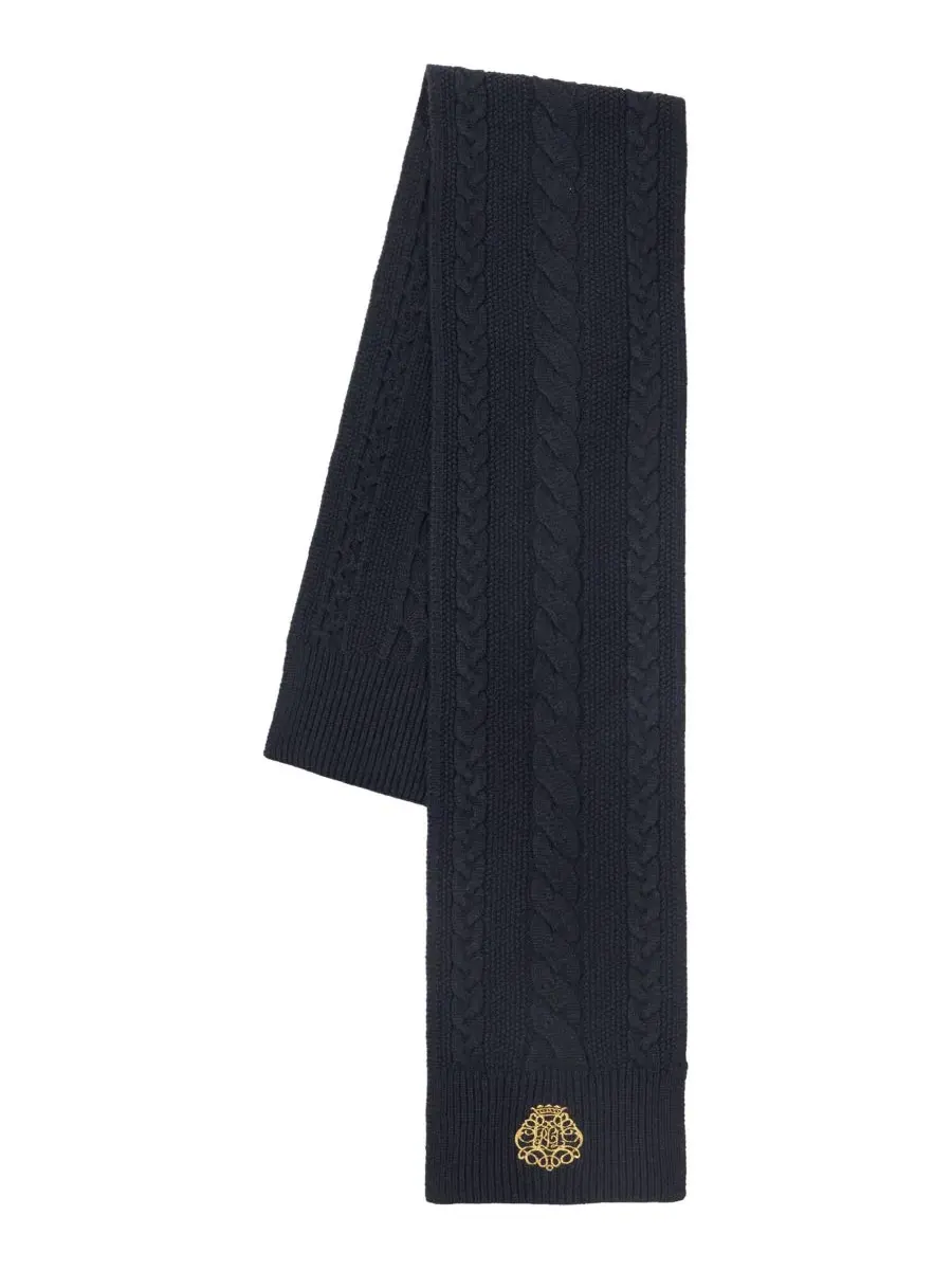 Шарф с прямым вышитым логотипом, модель Direct Embroidery Cable Scarf Lauren Ralph Lauren — изображение 2 из 4, темно-синий