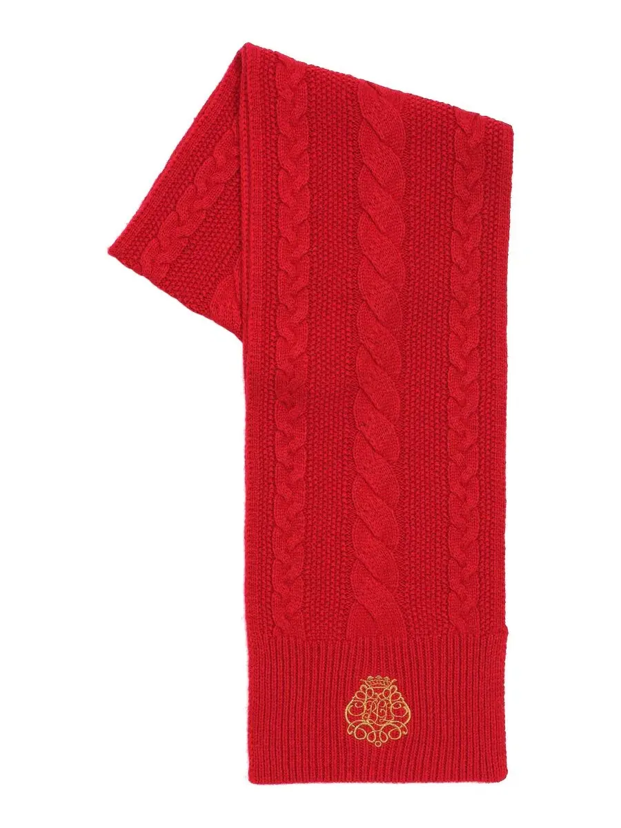Шарф с кабельным узором и вышивкой Lauren Ralph Lauren — изображение 2 из 3, красный