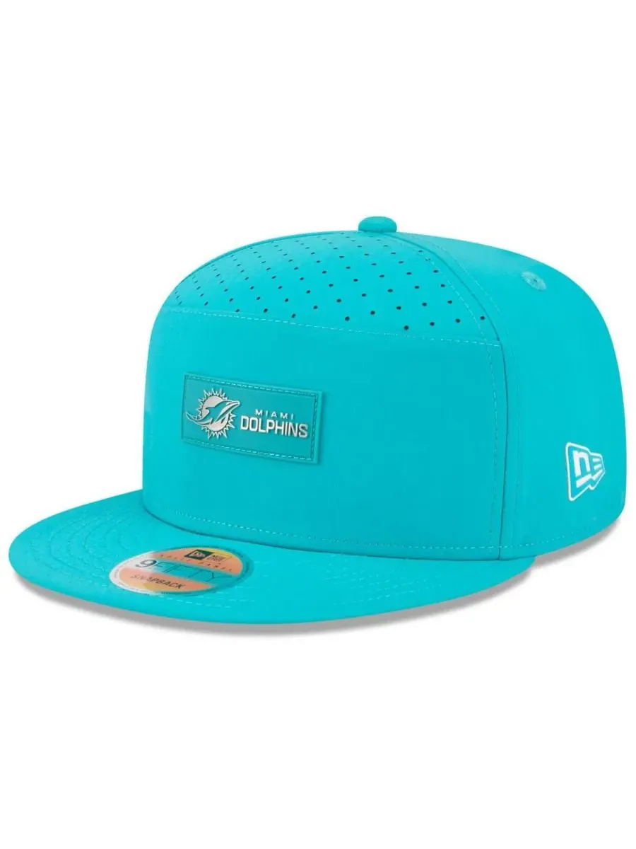 Мужская кепка Aqua Miami Dolphins 2025 Sideline Split Panel 9FIFTY Snapback New Era