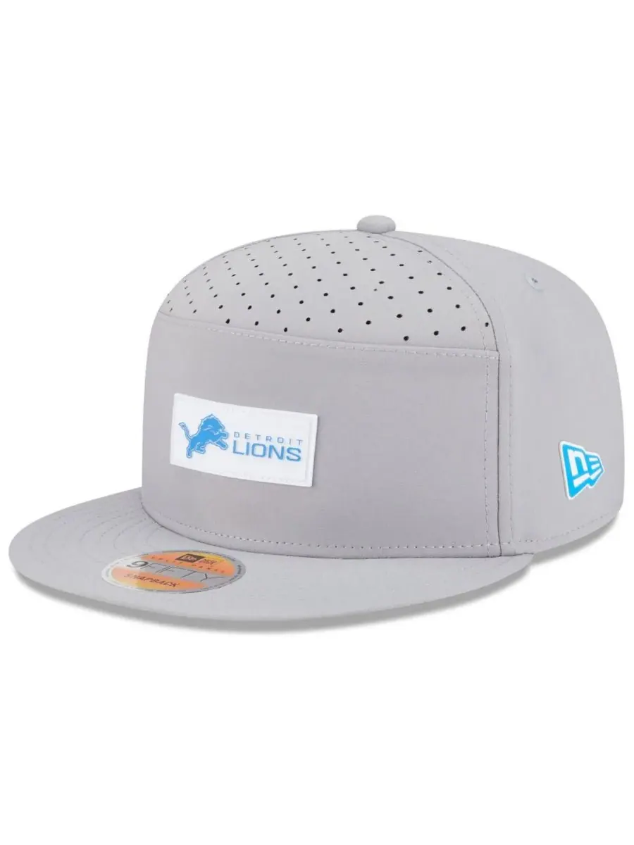 New Era Мужская серая кепка-бейсболка Detroit Lions 2025 Sideline Split Panel 9FIFTY Snapback