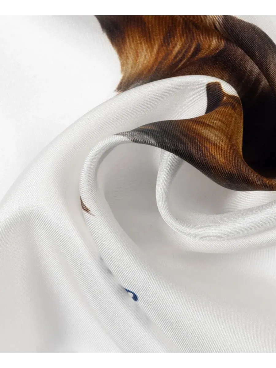 Шелковый платок с принтом Dog Conversational Small Square Scarf Lauren Ralph Lauren — изображение 3 из 4, кремовый
