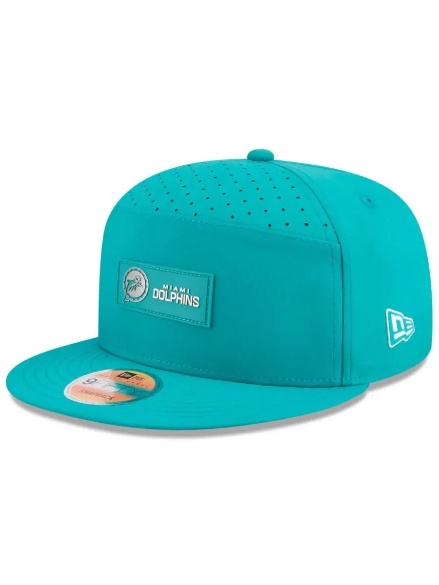 Мужская бейсболка Aqua Miami Dolphins 2025 Sideline Throwback Split Panel 9FIFTY Snapback New Era