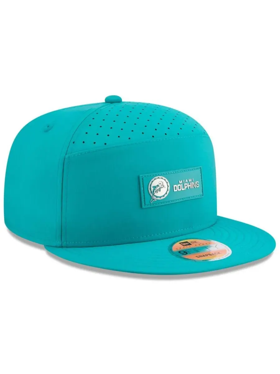 Мужская бейсболка Aqua Miami Dolphins 2025 Sideline Throwback Split Panel 9FIFTY Snapback New Era — изображение 4 из 5