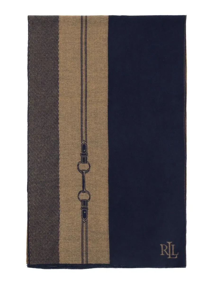 Шаль с жаккардовым узором, Equestrian Jacquard Wrap Lauren Ralph Lauren — изображение 3 из 5, темно-синий
