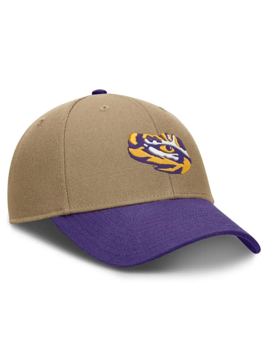 Бейсболка LSU Tigers Primetime Rise Dri-FIT с козырьком Nike — изображение 3 из 4, бежевый фиолетовый